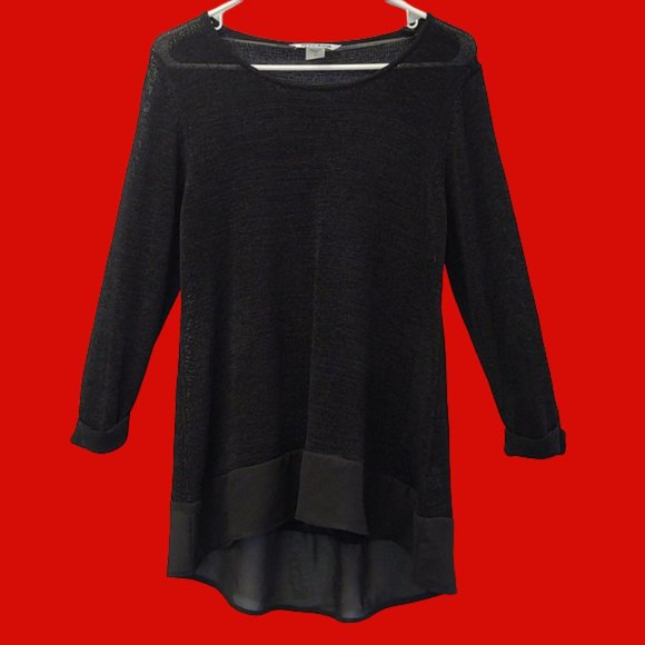 Peter Nygard 3/4 Sleeve Black Mesh Knit Asymmetrical Tunic - Picture 1 of 9